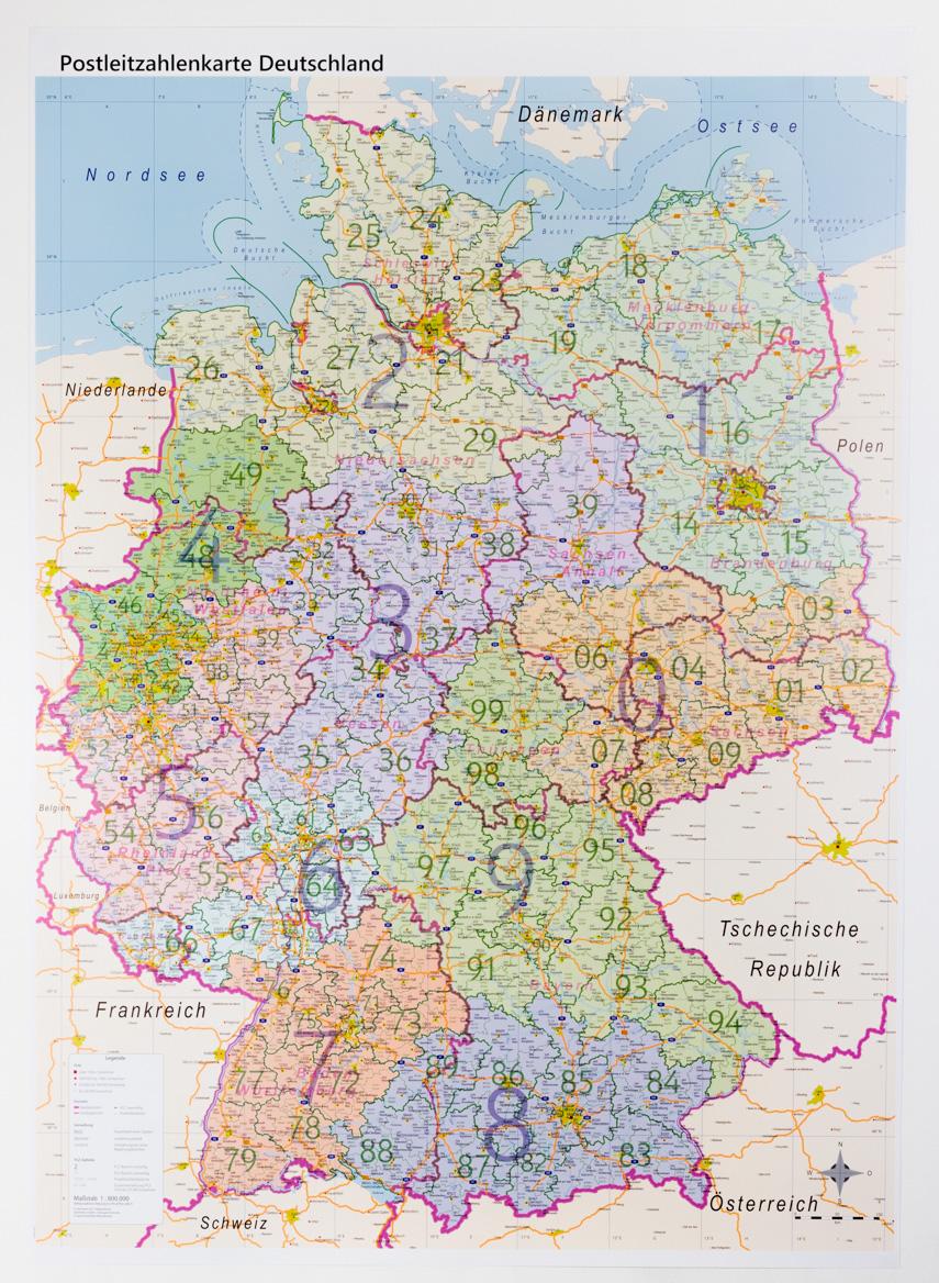 Postleitzahlenkarte Deutschland - folienbeschichtet